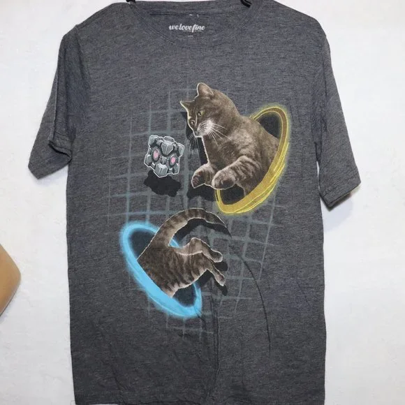 Portal Parody Gamer Cat Shirt Tee Small companion cube - Picture 2 of 3